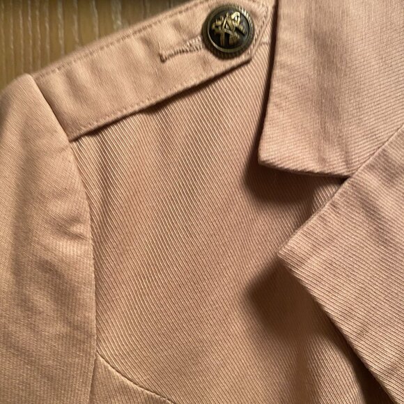 Twiggy London Military Jacket Blazer 100%Cotton Twill Metal Button Tan sz Medium - Picture 4 of 6